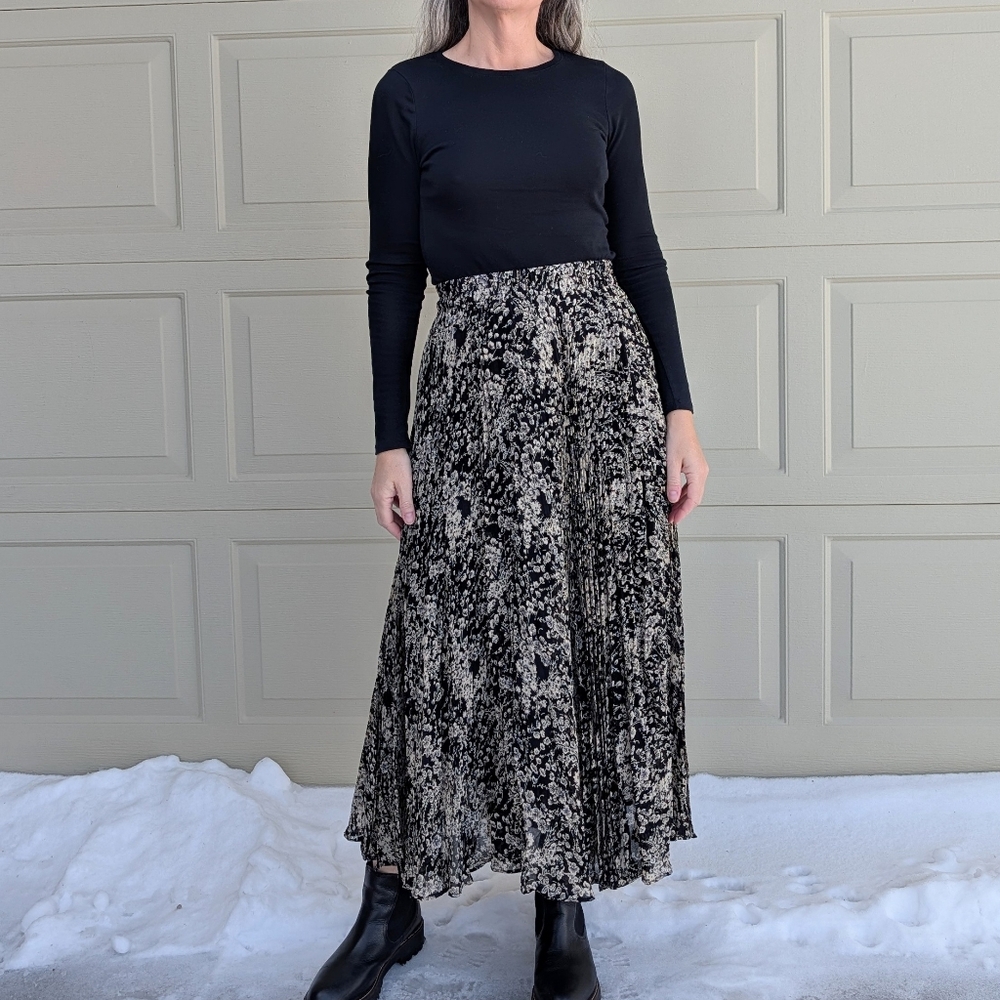 vintage BALLINGER GOLD rayon broomstick maxi skirt S M